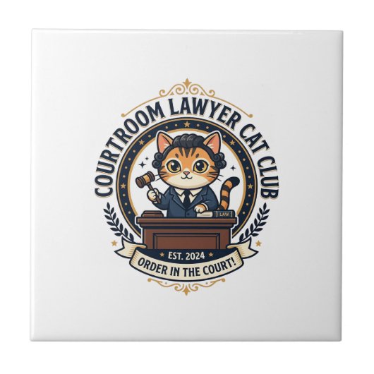 法廷弁護士猫 楽しい猫好きデザイン - 裁判所 タイル (正面)