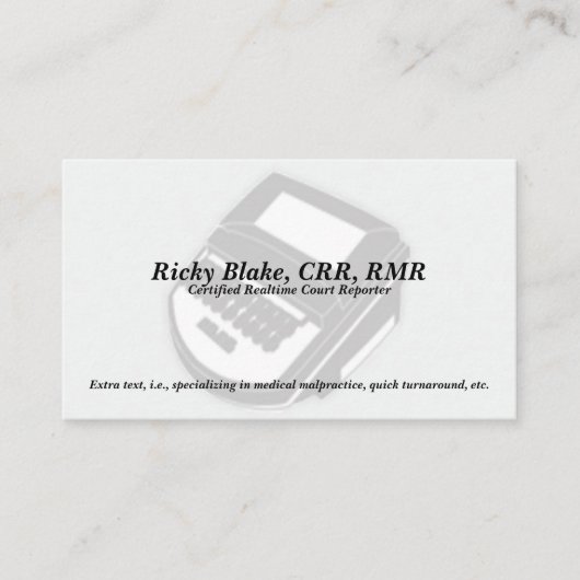 法廷記者の黒のSteno機械名刺 名刺 (正面)