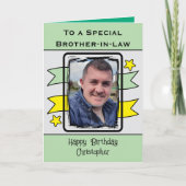 法律で特別な兄の緑の黄色の写真誕生日 カード (正面)