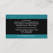 法律の名刺-ティール（緑がかった色）及び黒い弁護士の弁護士 名刺 (裏面)