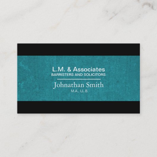 法律の名刺-ティール（緑がかった色）及び黒い弁護士の弁護士 名刺 (正面)