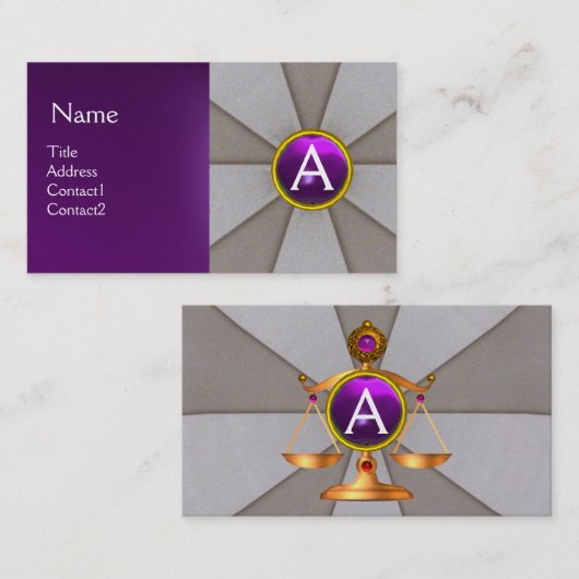 法律はかりで測で，弁護士モノグラムパープルグレー 名刺 (正面/裏面)