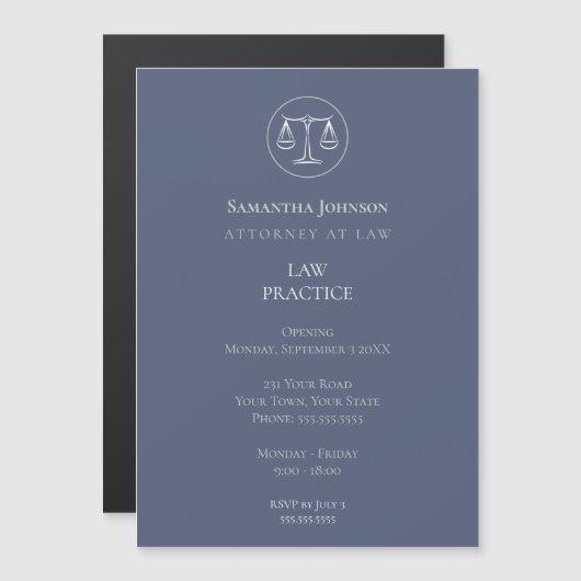 法律エレガント実務開始発表 マグネット招待状 (正面/裏面)