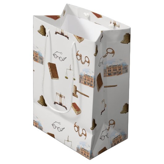 法律ゲベはかりで測ル法的アンティークパターン ミディアムペーパーバッグ (正面アングル)