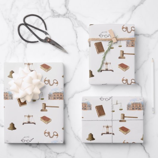 法律ゲベはかりで測ル法的アンティークパターン ラッピングペーパーシート (正面)