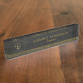 法律事務所エレガントブラックレザーと金ゴールドスケール デスクネームプレート (側面)