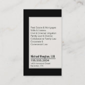 法律事務所弁護士の名刺のはっきりしたなモノグラムの黒 名刺 (裏面)