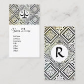 法律事務所、弁護士ダマスクモノグラム白黒 名刺 (正面/裏面)