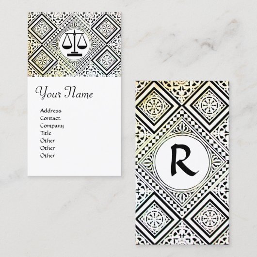 法律事務所、弁護士ダマスクモノグラム白黒 名刺