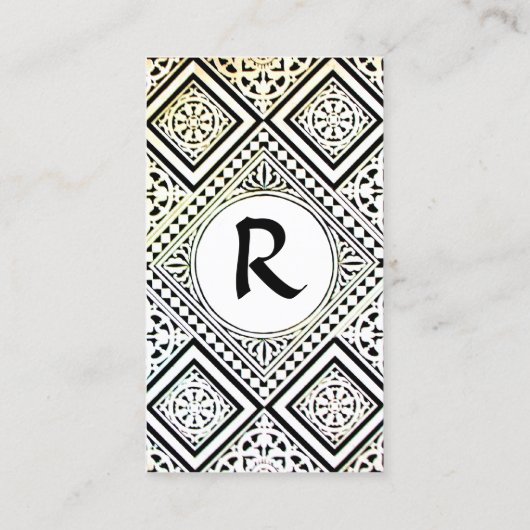 法律事務所、弁護士ダマスクモノグラム白黒 名刺 (裏面)