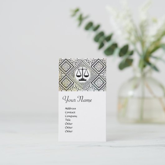 法律事務所、弁護士ダマスク白黒 名刺 (スタンド正面)