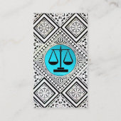 法律事務所、弁護士ティール（緑がかった色）ブルーホワイトダマスク 名刺 (裏面)