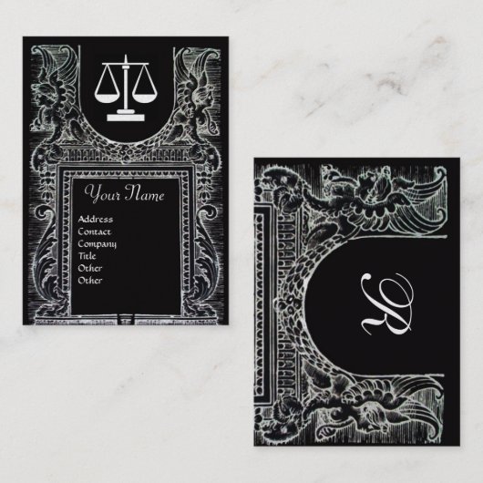 法律事務所、弁護士モノグラム白黒パール 名刺 (正面/裏面)