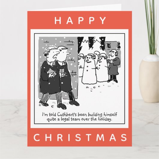 法律弁護士と雪だるま漫画のクリスマス カード (正面)