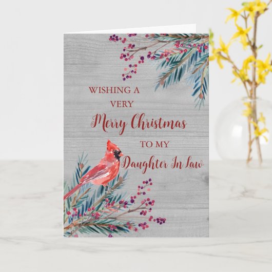 法律素朴のクリスマスに木水の色の娘 カード (黄色い花)