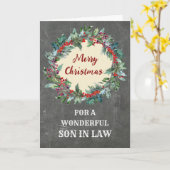 法律素朴のクリスマスリース息子メリークリスマス カード (黄色い花)