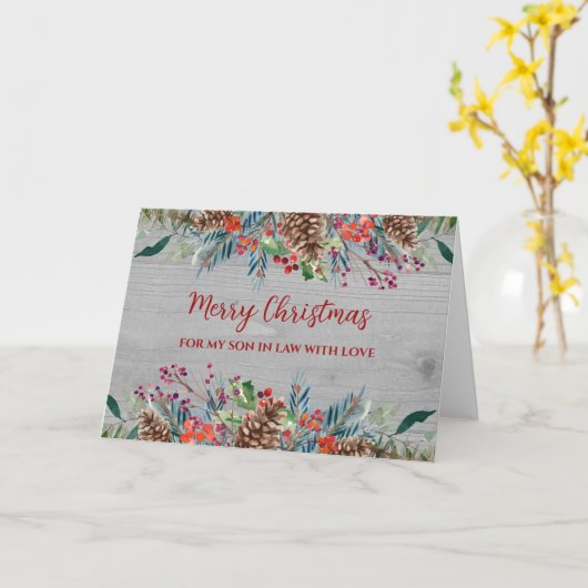 法律素朴の木息子メリークリスマス カード (黄色い花)