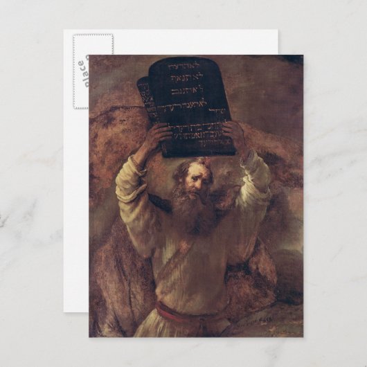 法律1659年のタブレットをこわしているモーゼ ポストカード (正面/裏面)