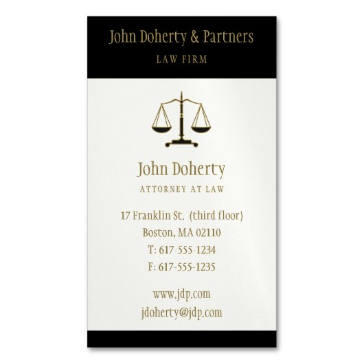 法律 モダン|法エレガント裁はかりで測のミニマル マグネット名刺 (正面縦)