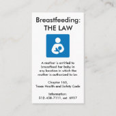 法律- 2 --を母乳で育てるテキサス州 コーリングカード (正面)