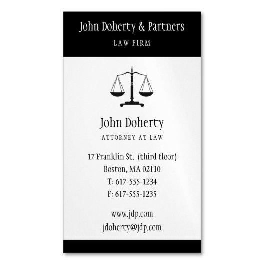 法律 | Classy はかりで測 Black of Justice マグネット名刺 (正面縦)
