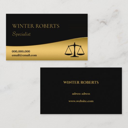 法的エレガントで、シックな黒および金ゴールド 名刺 (正面/裏面)