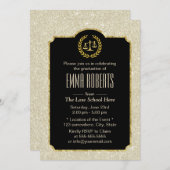 法科卒業アイボリーエレガントグリッター弁護士 招待状 (正面/裏面)