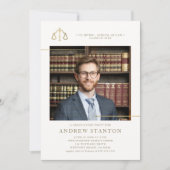 法科卒業ジャスティスはかりで測ス写真モダン 招待状 (正面)