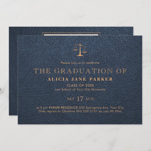法科卒業海軍エレガント金ゴールド写真 招待状 (正面/裏面)