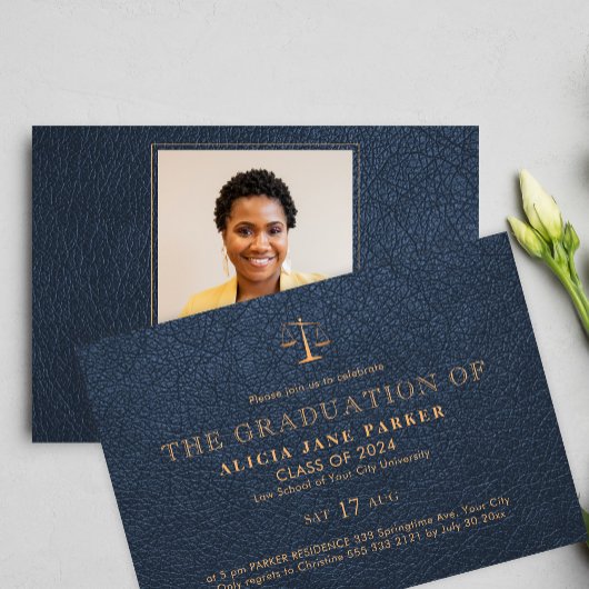 法科卒業海軍エレガント金ゴールド写真 招待状