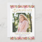 法科大学院卒業パーティー 卒業写真 ピンクの花 招待状 (正面)