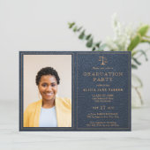 法科大学院卒業写真 エレガント ネイビー ゴールド 招待状 (スタンド正面)