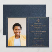 法科大学院卒業写真 エレガント ネイビー ゴールド 招待状 (正面/裏面)