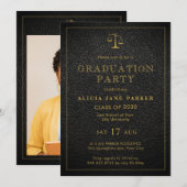 法科大学院卒業写真 黒金 エレガント 招待状 (正面/裏面)
