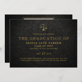 法科大学院卒業式エレガントな黒と金の写真 招待状 (正面/裏面)