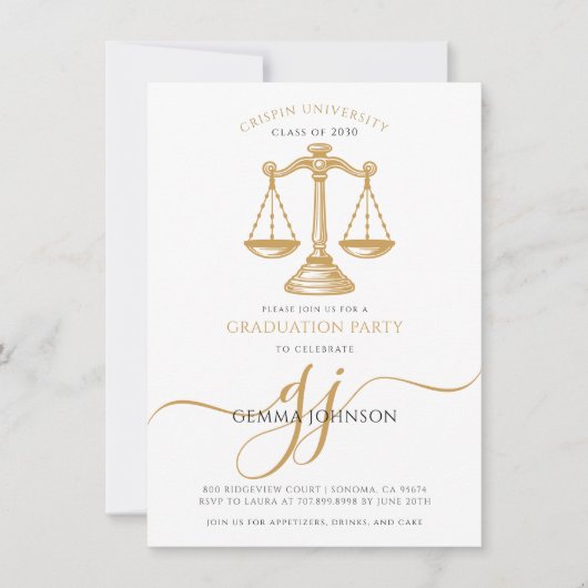 法科大学院 ゴールドスクリプト フォト 卒業パーティー 招待状 (正面)