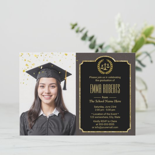 法科弁護士の卒業式エレガントブラウン写真 招待状 (スタンド正面)