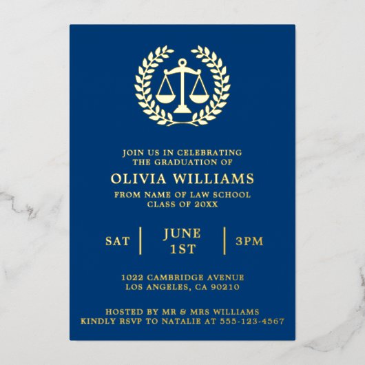 法科海軍はかりで測金ゴールド大学院パーティー 箔招待状 (正面)