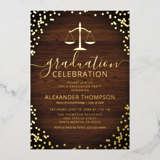 法素朴科卒業実在金ゴールド 箔招待状 (正面)