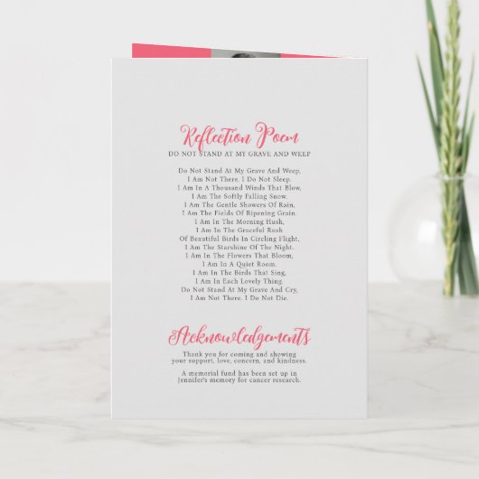 法要のお葬式は赤いピンクのバラの写真 プログラム (裏面)