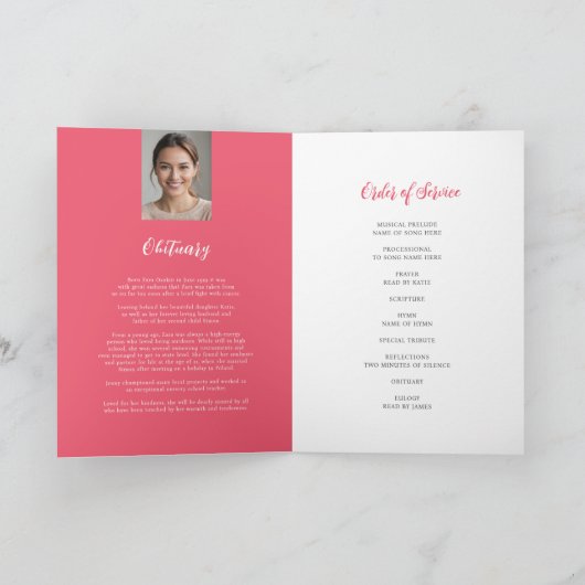 法要のお葬式は赤いピンクのバラの写真 プログラム (内部)