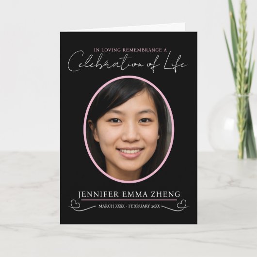 法要の葬儀ハート写真ピンクブラック プログラム (正面)