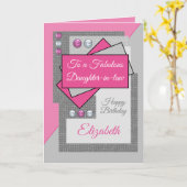 法誕生日ピンクの灰色の素晴らしい娘 カード (黄色い花)