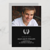 法関連の花輪モノグラム 法学卒業招待状 招待状 (正面/裏面)