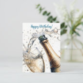 泡々と輝くシャンパン 誕生日おめでとう ポストカード (スタンド正面)