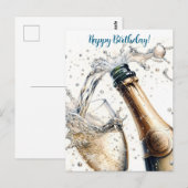 泡々と輝くシャンパン 誕生日おめでとう ポストカード (正面/裏面)