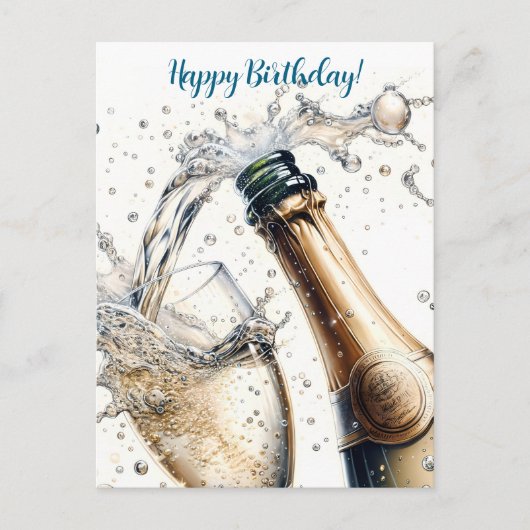 泡々と輝くシャンパン 誕生日おめでとう ポストカード (正面)