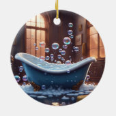泡が入ったバスタブ,かわいい,漫画おもしろい付き セラミックオーナメント (裏面)