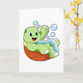 泡で遊ぶカメ カード (黄色い花)