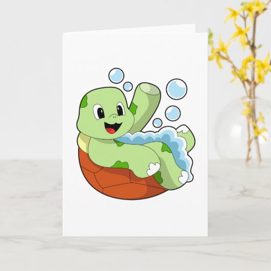 泡で遊ぶカメ カード (黄色い花)